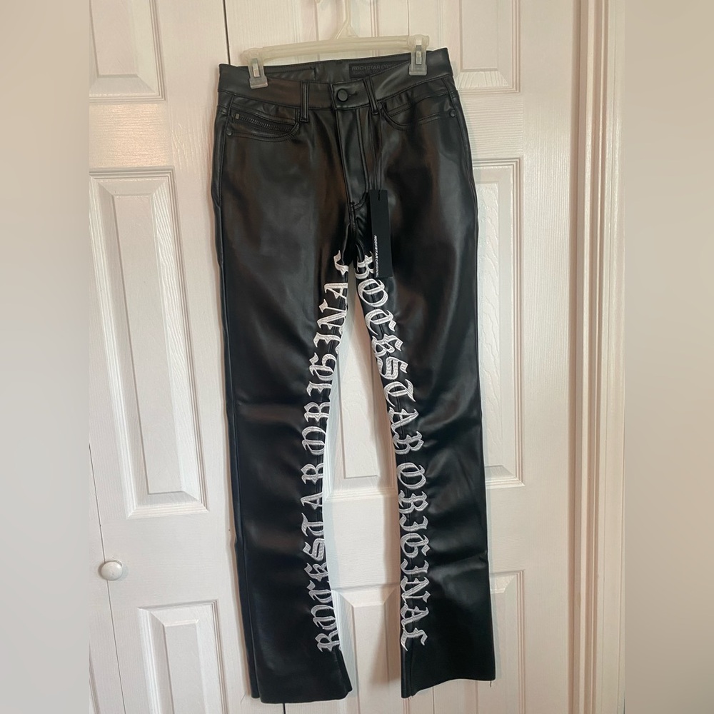 ROCKSTAR ORIGINAL Men Eliam Black Faux Leather Stacked Flare Sz 32(actual 29”)